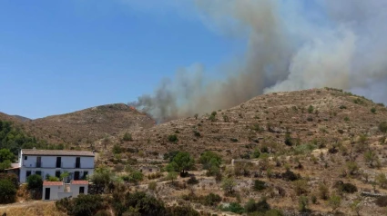 Siete medios aéreos combaten por tierra y aire un incendio forestal en Lubrín (Almería)