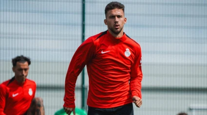 Copete, durante un entrenamiento con el Mallorca