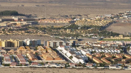 Vista aérea de la ciudad de Costa Calma, Fuerteventura, Islas Canarias