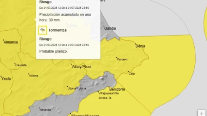 Alerta amarilla por fuertes lluvias y riesgos costeros en la comarca de la Marina Alta