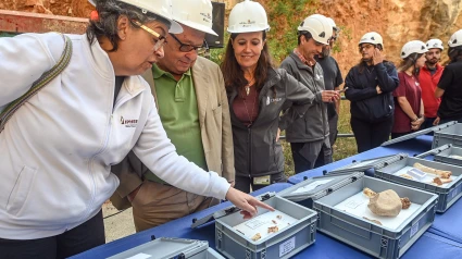 El consejero de Cultura, Turismo y Deporte, Gonzalo Santonja, y los codirectores del Proyecto Atapuerca, presentan los resultados de la campaña de excavaciones