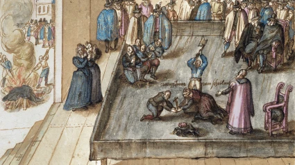 La ejecución de María, reina de Escocia, el 8 de febrero de 1587, acuarela de artista desconocido, c. 1613