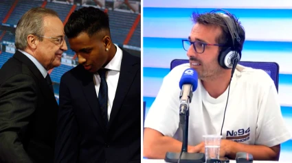 Florentino Pérez junto a Rodrygo, y Guille Uzquiano