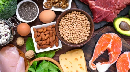 Alimenos saludables, salmón , frutos secos