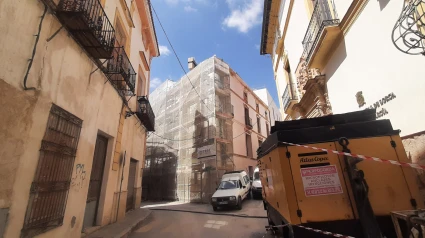Obras de construcción del Palacio de Justicia de Lorca en el centro del casco histórico de la ciudad