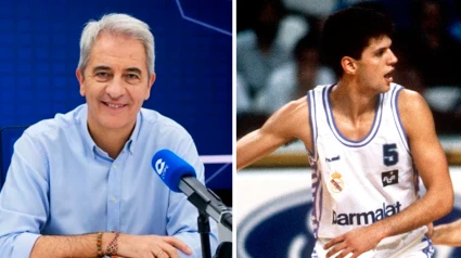 Manolo Lama y Drazen Petrovic, durante su etapa como jugador de baloncesto del Real Madrid