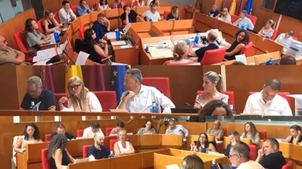 Momento de la polémica en el pleno del Ayuntamiento entre IU Verdes y VOX por el currículum de Carmen Menduiña