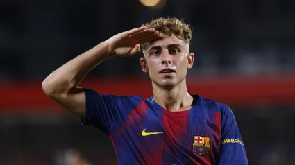Fermín celebra uno de sus dos goles contra el Como en el Gamper