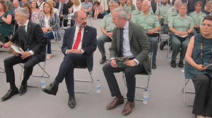 Lambán en un acto en Zaragoza con el presidente de Aragón, Jorge Azcón.
