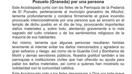 Comunicado íntegro del arzobispado