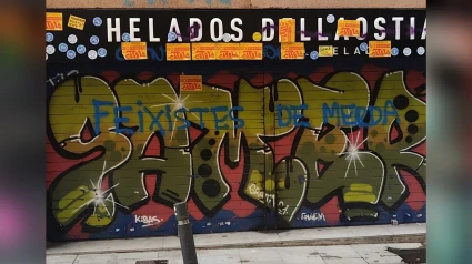 Aspecto de como ha quedado el cartel de la heladería