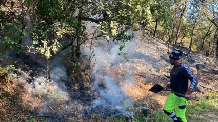 Antonio, brigadista de Carballeda de Avia, evita que se reavive un foco del incendio