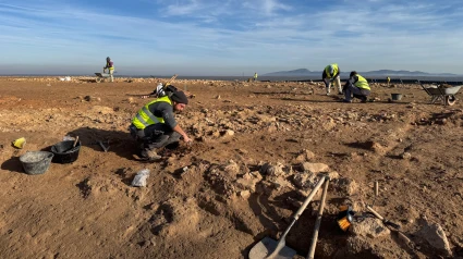 ALMENDRALEJO (BADAJOZ), 14/02/2025.- Rodeado de un mar de paneles solares en el término municipal de Almendralejo (Badajoz) se encuentra uno de los mayores descubrimientos arqueológicos de España en los últimos años: una fortificación de la Edad del Cobre con 5.000 años de antigüedad, el yacimiento Cortijo Lobato, en proceso de excavación para que se convierta en un recurso turístico de Extremadura. EFE/Ana Picón