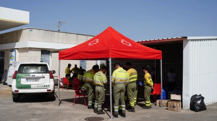 Puesto de mando de Cruz Roja en la localidad de San Cristóbal de los Mochuelos