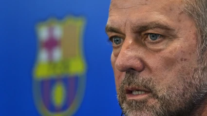Hansi Flick, entrenador del Barcelona, durante la rueda de prensa de este viernes.