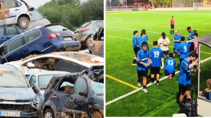 El antes y después del campo de fútbol en Benetússer.