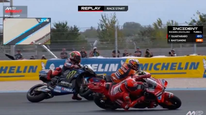 El francés se pasó en la primera curva y se llevó a Bastianini por delante.