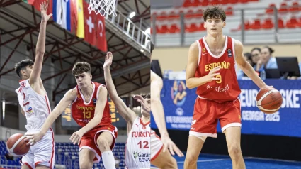 Guillem Tazo, a la izquierda, y Roger Villarejo, a la derecha, jugaron el Eurobasket sub16 con España