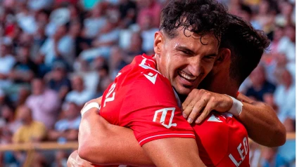 Los jugadores del Almería celebran el gol ante la Cultural