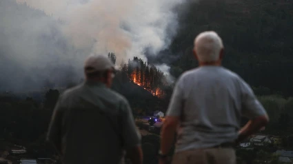 Vecinos de A Pobra do Brollón se enfrentan a las llamas de los incendios que asolan Galicia