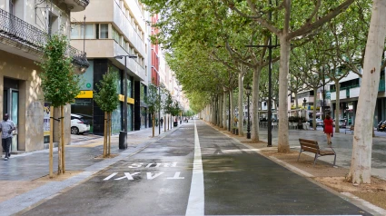 Tram de la rambla Ferran que ha obert al trànsit després de les obres de remodelació.