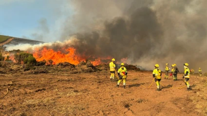 Bomberos forestales de la Generalitat de Valencia colaboran en la extinción de los incendios de Yeres e Igüeña, en León