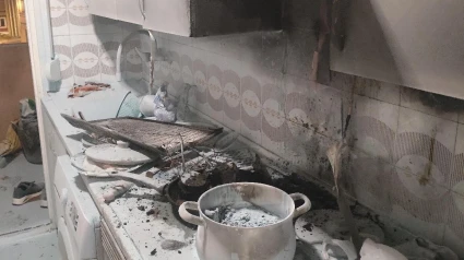 Cocina quemada en el incendio