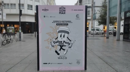 Cartel que anuncia una Coffee Party en la plaza de Lugo de A Coruña