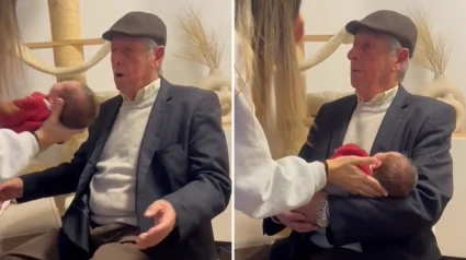 Bisabuelo conociendo a su bisnieto