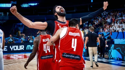 Los jugadores georgianos celebran el sorprendente triunfo ante Francia en octavos.