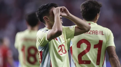 Pedri celebra su gol con su particular celebración