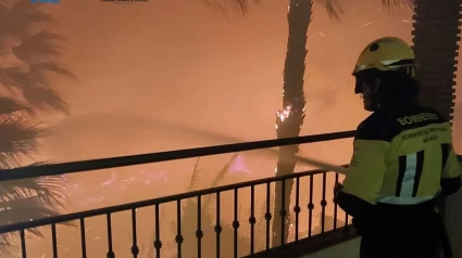 Un incendio declarado en Benalmádena en plena madrugada obliga a desalojar viviendas y a cortar el Cercanías