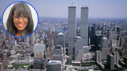Torres del World Trade Center, de Nueva York; en el círculo, Keena Blum