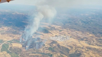Más de 50 efectivos luchan contra el incendio del embalse de Teliarán en Calañas durante la noche
