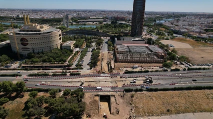 Vista aérea de la Isla de la Cartuja y la Avenida Carlos III
