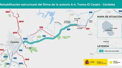 Plano que muestra el tramo de la A-4 que se verá afectado por las obras