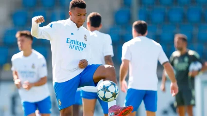 Kylian Mbappé, en el entrenamiento del Real Madrid en la previa de Champions