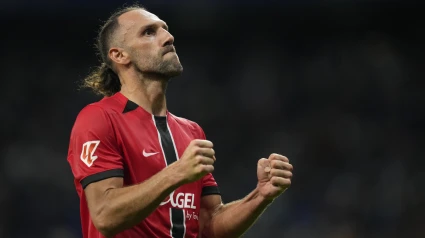 Muriqi celebrando su gol, en el Espanyol - Mallorca