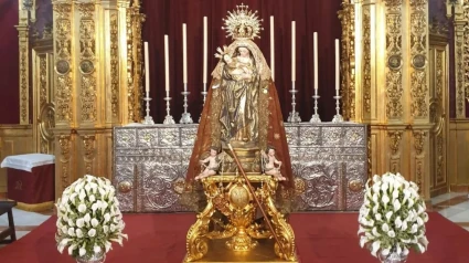 Virgen de los Remedios de Villarrasa en su templo antes de ser trasladada a Huelva