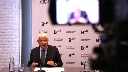 El presidente del Gremio de Hoteles de Barcelona, Jordi Clos, durante la rueda de prensa sobre el balance y las perspectivas del sector.