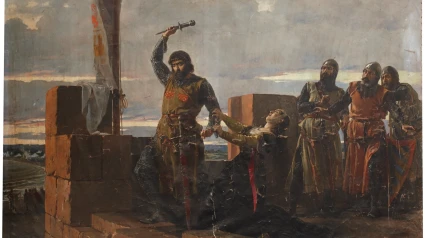 Guzmán el Bueno arrojando su daga en el cerco de Tarifa, cuadro de Salvador Martínez Cubells (1884)