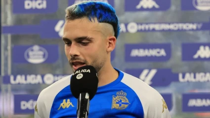 David Mella, jugador del Deportivo tras el partido ante el Huesca