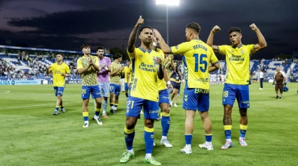 Los jugadores de Las Palmas celebran su gol contra el Leganés