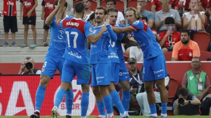 Los jugadores del Atlético celebran el gol de Gallagher ante el Mallorca