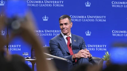 El presidente del Gobierno español Pedro Sánchez en la Universidad de Columbia