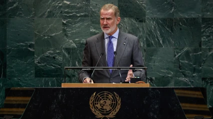 El rey Felipe VI interviene en representación de España al inicio de la segunda jornada de apertura del nuevo periodo de sesiones de la Asamblea General de Naciones Unidas