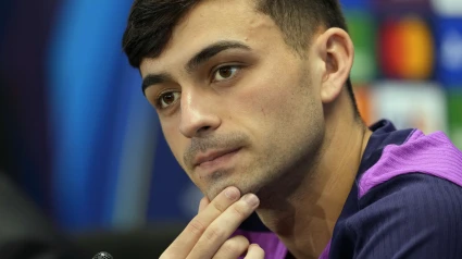 Pedri, jugador del Barça, en rueda de prensa