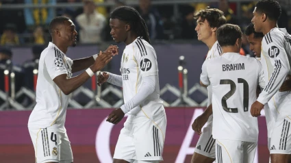 Camavinga celebra su gol, en el Kairat Almaty - Real Madrid