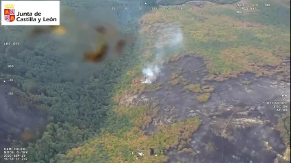 Labores de extinción del incendio que ha entrado por el nordeste de Segovia