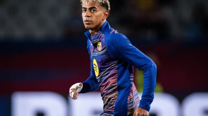 Lamine Yamal, antes de un partido del Barcelona
